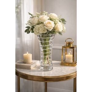 Nambe Crystal Spiral Optic Vase Modern Clear Glass Attributed Karim Rashid